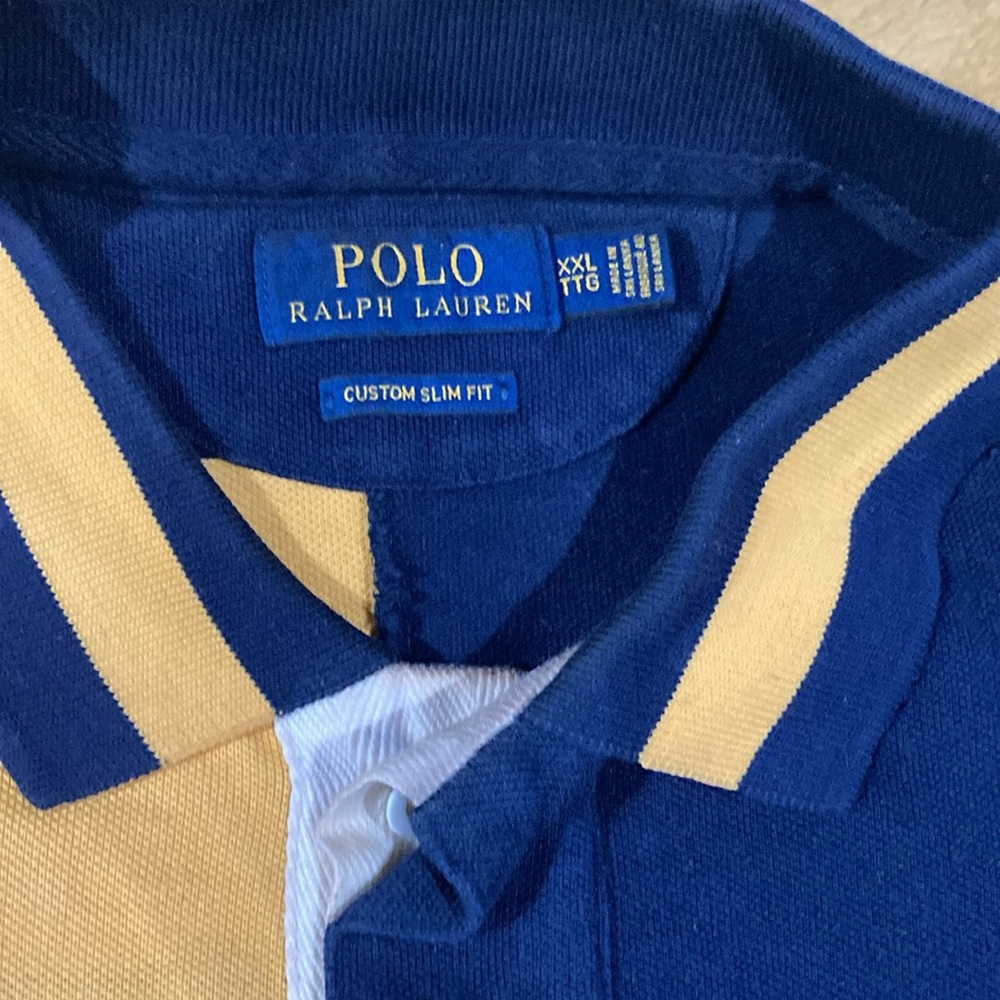 Mens Striped Polo Shirt - Navy Blue and yellow good condition - Picture 4 of 6